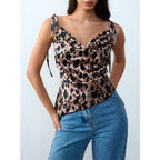 Damen Elegantes Leopardenmuster Spaghetti-Top mit gerafftem Detail R&B