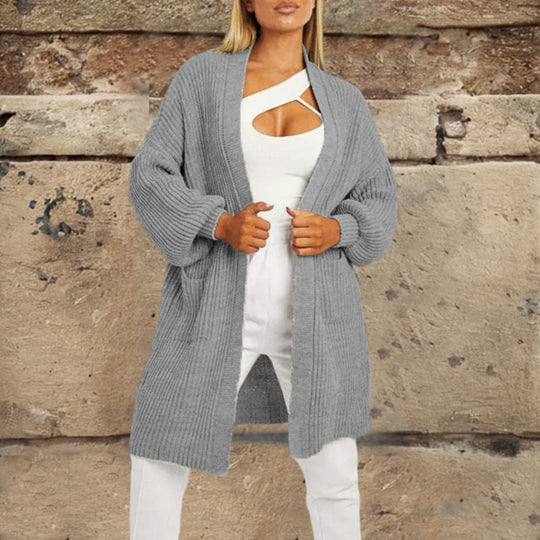 Damen Strickcardigan mit tiefem Schnitt und praktischen Taschen R&B