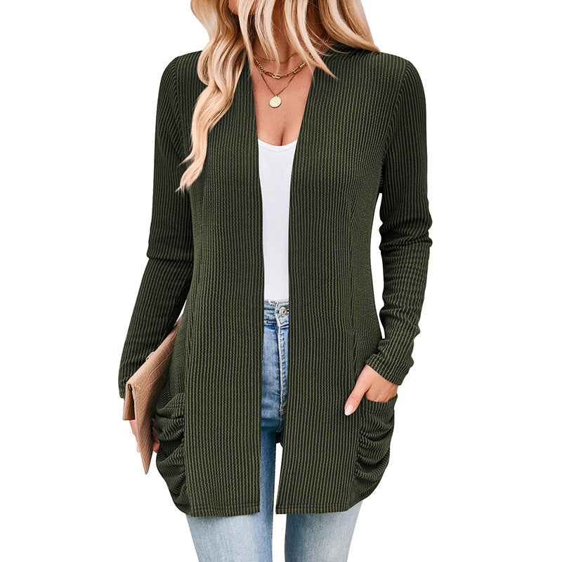 Damen Strickjacke mit Raffung und praktischen Taschen R&B