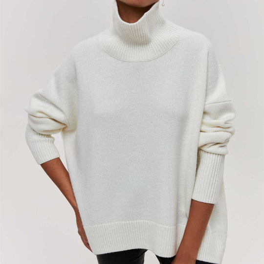 Damen Modischer Rollkragenpullover mit lässigen Oversized-Ärmeln und feinem Strukturstrick R&B