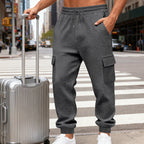 Herren nan Waffelstruktur Cargohose im Joggingstil mit Klappentaschen und elastischem Bund R&B