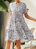 Damen lässiges Blumenkleid mit Knopfleiste und Rüschendetails R&B