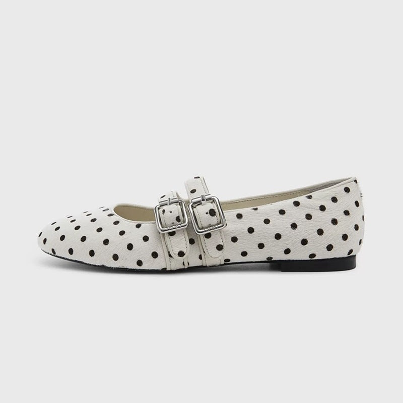 Damen Ballerinas mit modischem Punktedesign und verstellbaren Schnallen R&B