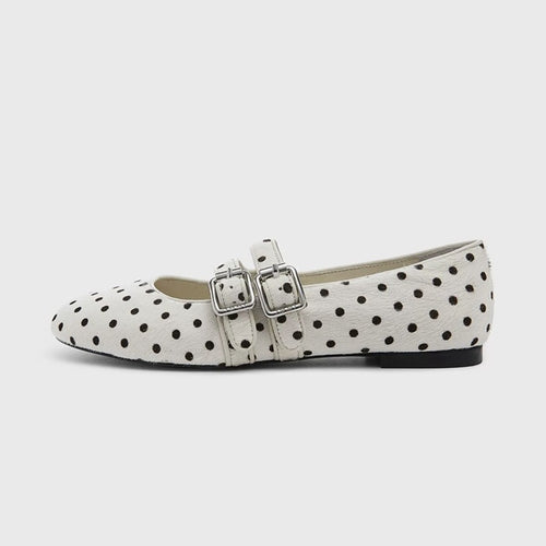 Damen Ballerinas mit modischem Punktedesign und verstellbaren Schnallen R&B