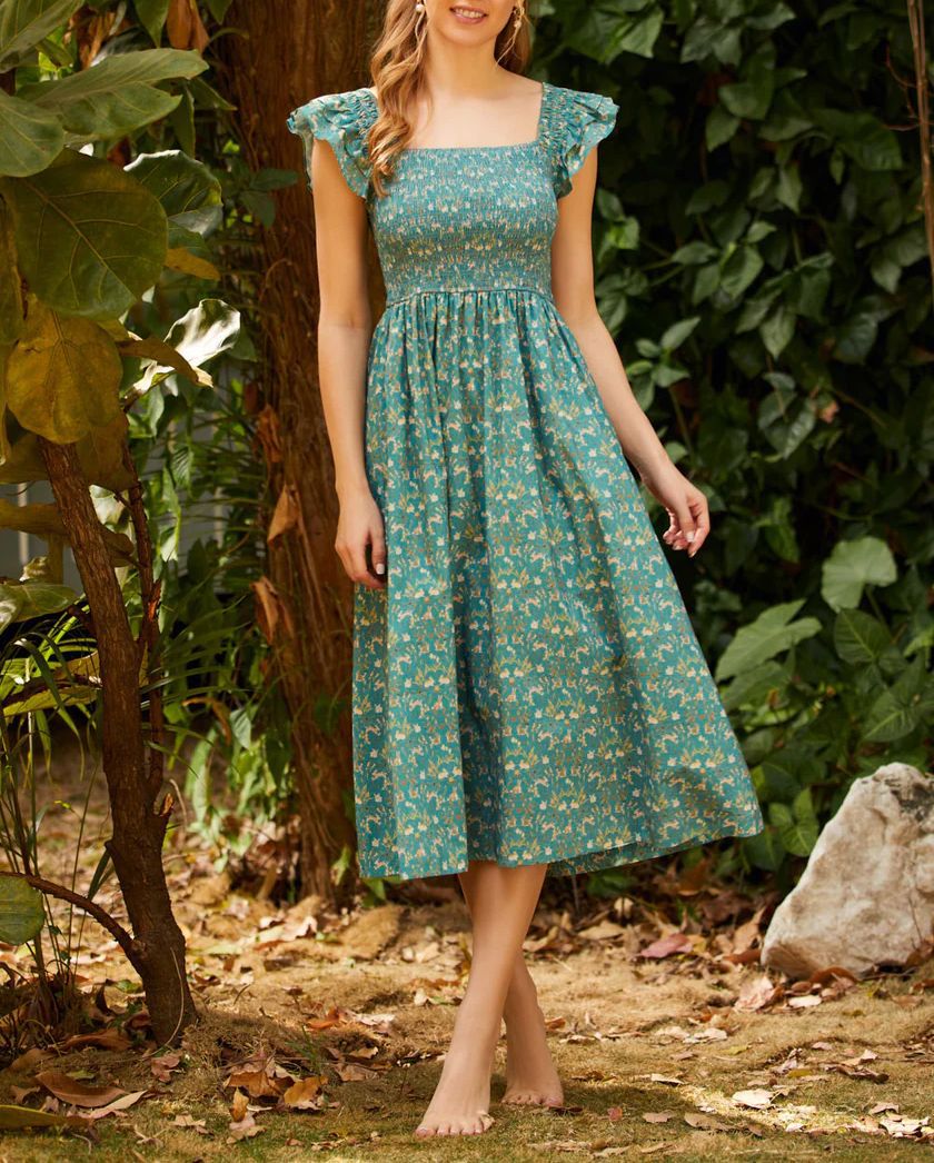 Damen Maxikleid mit tailliertem Schnitt und romantischen Rüschendetails R&B