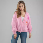Damen gemütlicher Strickcardigan mit floralem Design und modernen Knopfdetails R&B