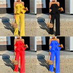 Damen Peplum Jumpsuit mit elegantem Oberteil und weiten Beinen R&B