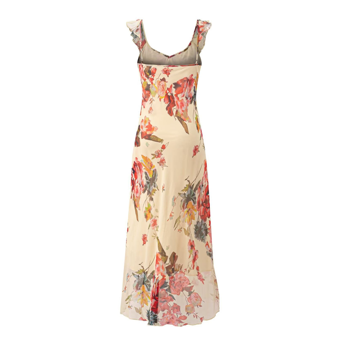 Damen Maxikleid mit zarten Rüschen und floralem Muster R&B