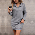 Damen lässiges Sweatkleid mit modernen Knopfdetails und hohem Kragen R&B