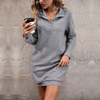 Damen lässiges Sweatkleid mit modernen Knopfdetails und hohem Kragen R&B