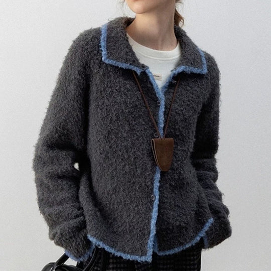 Damen kuscheliger Strickcardigan mit Kontrastdetails und kragen R&B