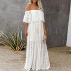 Damen Maxikleid mit eleganter Spitze und schulterfreiem Design R&B