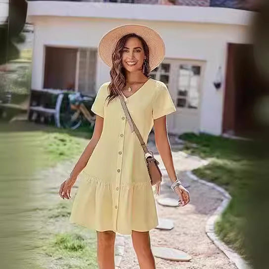 Damen Freizeitkleid mit Knopfverschluss und Volants R&B