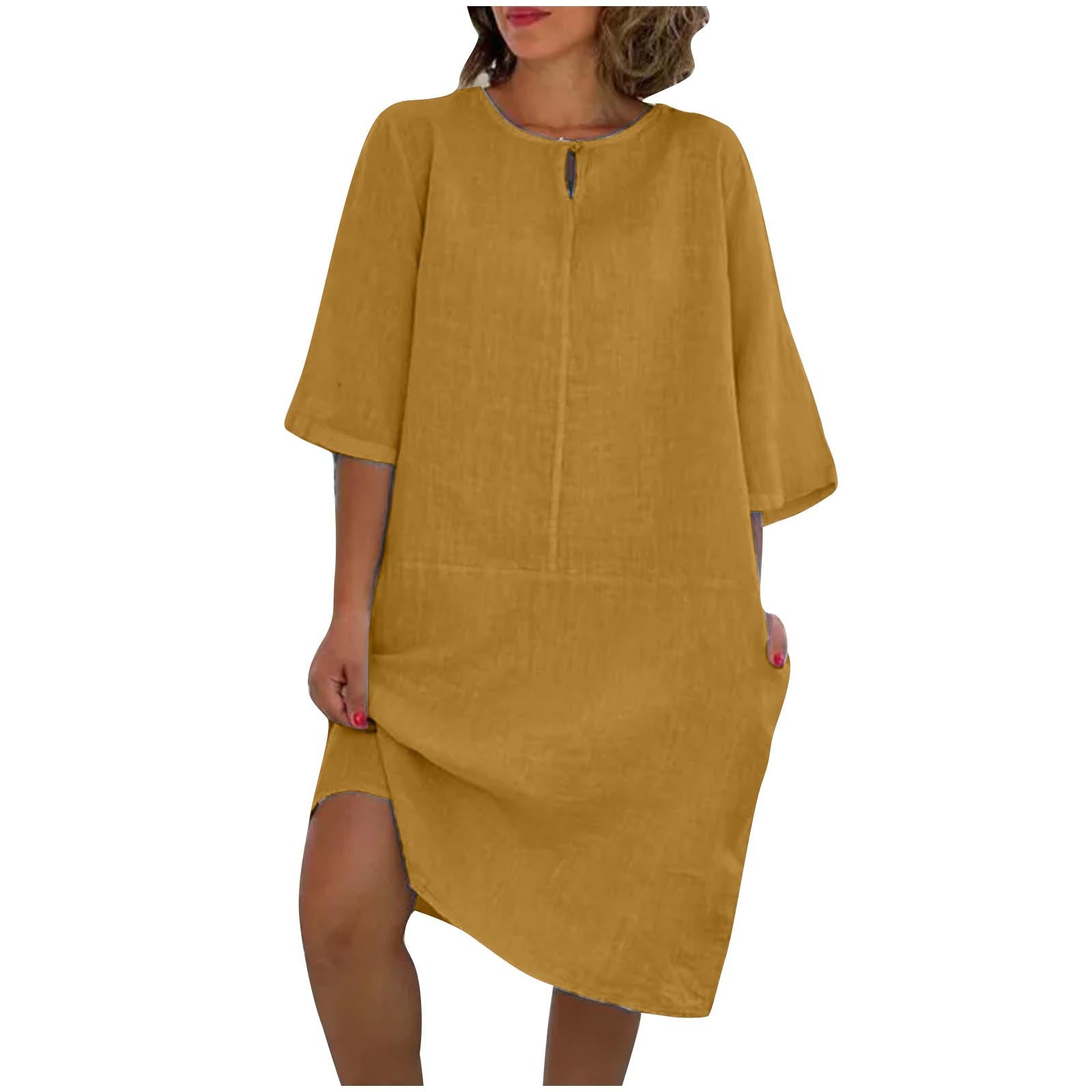 Damen luftig geschnittenes Kleid mit praktischen Taschen und elegantem Ausschnitt R&B