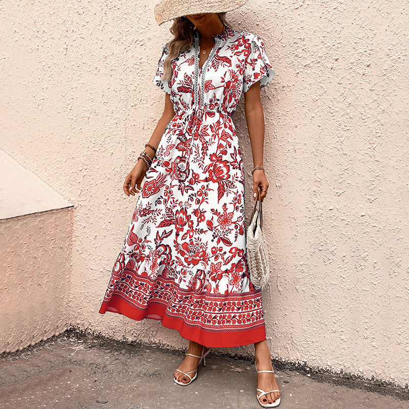 Damen Maxikleid mit floralen Mustern und tailliertem Design R&B