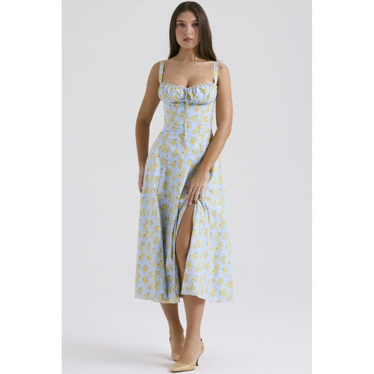 Damen Maxikleid mit floralem Design und elegantem Schlitz R&B