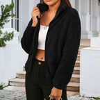 Damen Kuschelige Kurzjacke aus Plüsch mit hohem Kragen und seitlichen Taschen R&B