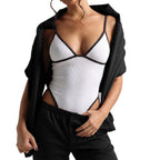 Damen Body mit tiefem V-Ausschnitt und sportlichem Design R&B