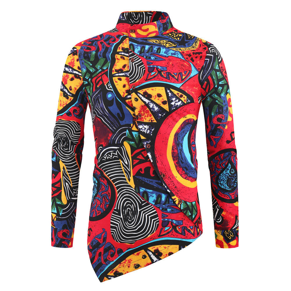 Damen Langarmshirt mit asymmetrischem Schnitt und buntem Grafikdruck