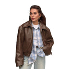 Damen Kunstlederjacke mit Oversized-Schnitt und klassischem Kragen R&B