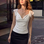 Damen Elegantes Top mit fließendem Chiffon-Detail R&B