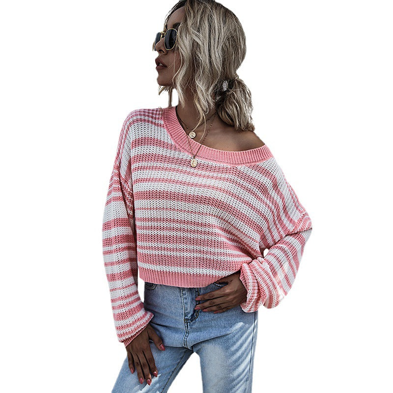 Damen lockerer Strickpullover mit XL-Schnitt und asymmetrischem Ausschnitt R&B