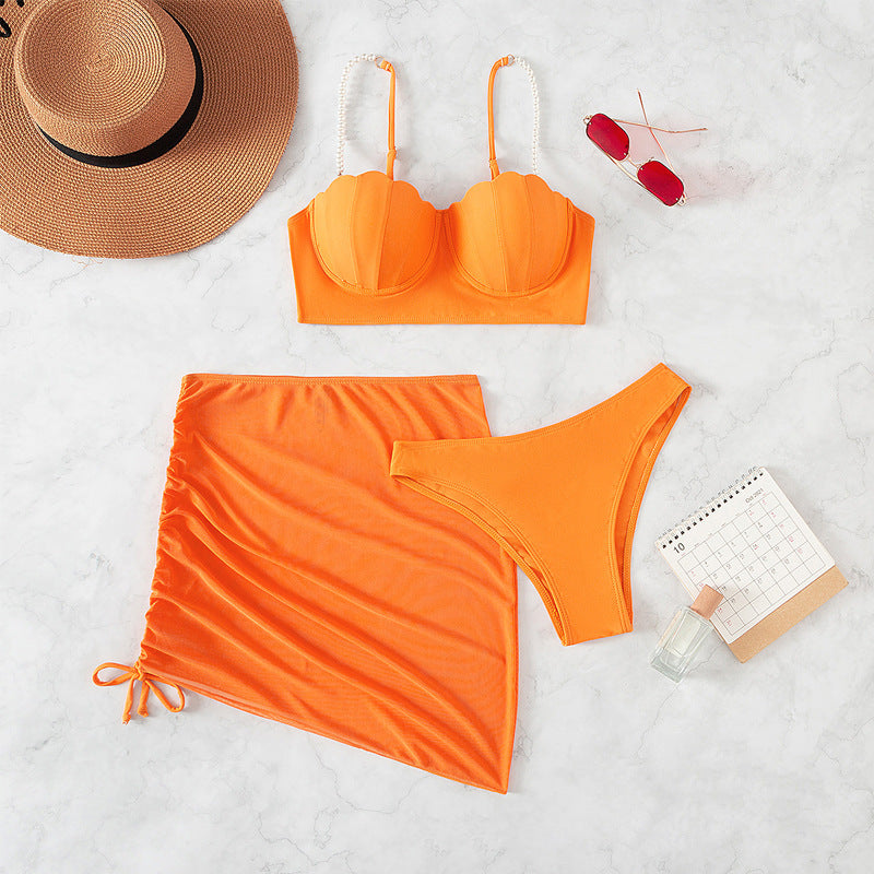 Damen Bandeau-Bikini mit eleganten Perlen-Trägern R&B