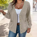 Damen Strickjacke mit Knopfleiste und seitlichen Taschen R&B