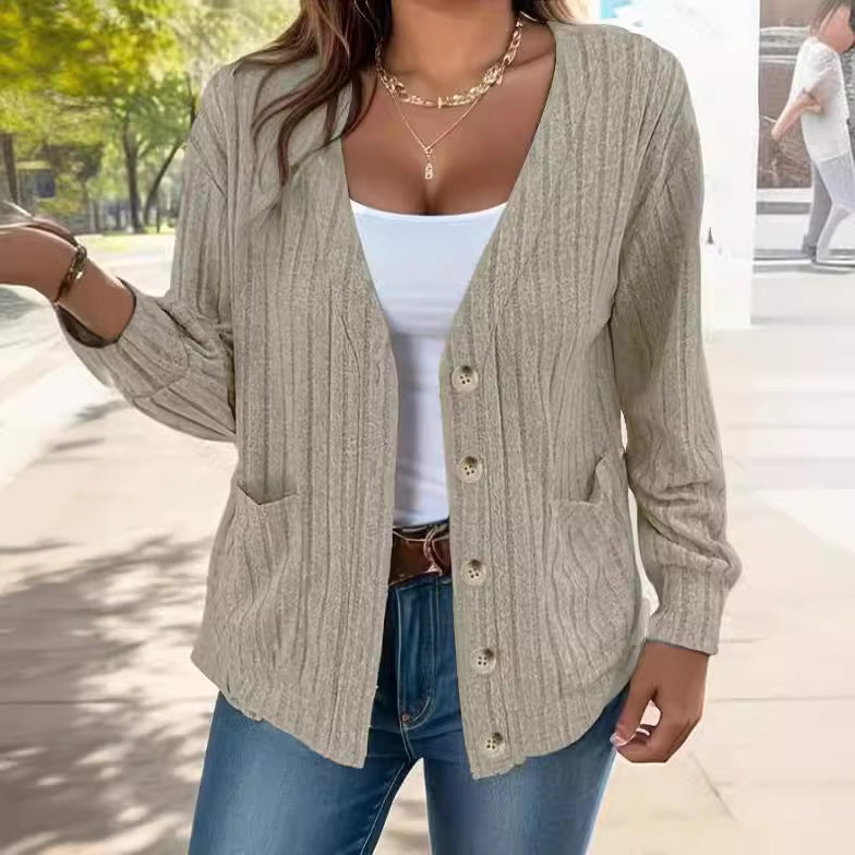 Damen Strickjacke mit Knopfleiste und seitlichen Taschen R&B