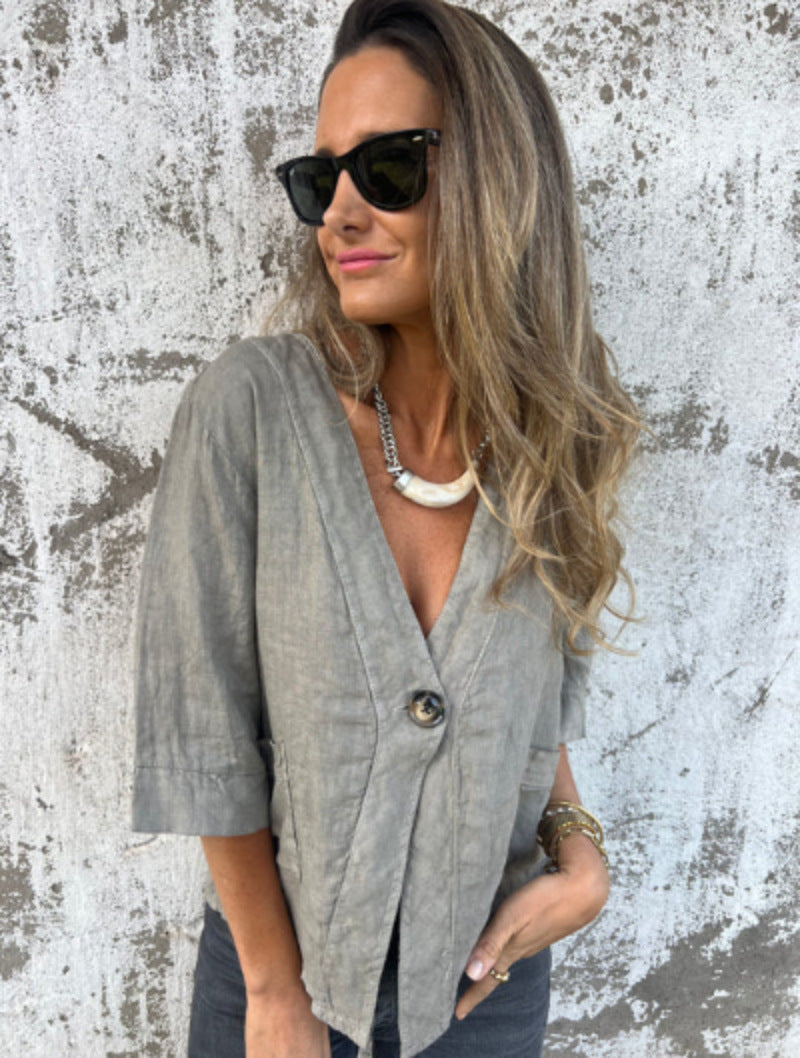 Damen Leichtes Leinenblazer mit kurzer Arm R&B
