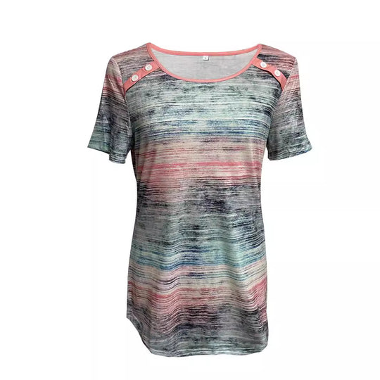 Damen nan leichtes Jersey-Longshirt mit horizontalem Pinselprint und Schulterknopfdetail R&B