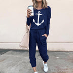 Damen lässiger Jumpsuit mit maritimem Anker-Print und praktischen Taschen R&B