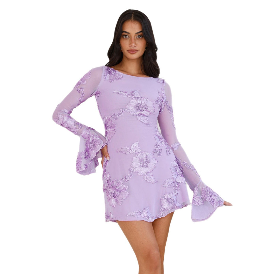 Damen Elegantes Minikleid mit floralen Spitzen-Details und weitem Ärmel R&B