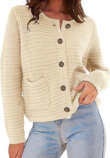 Damen Strickjacke mit dekorativen Knöpfen und praktischen Taschen R&B