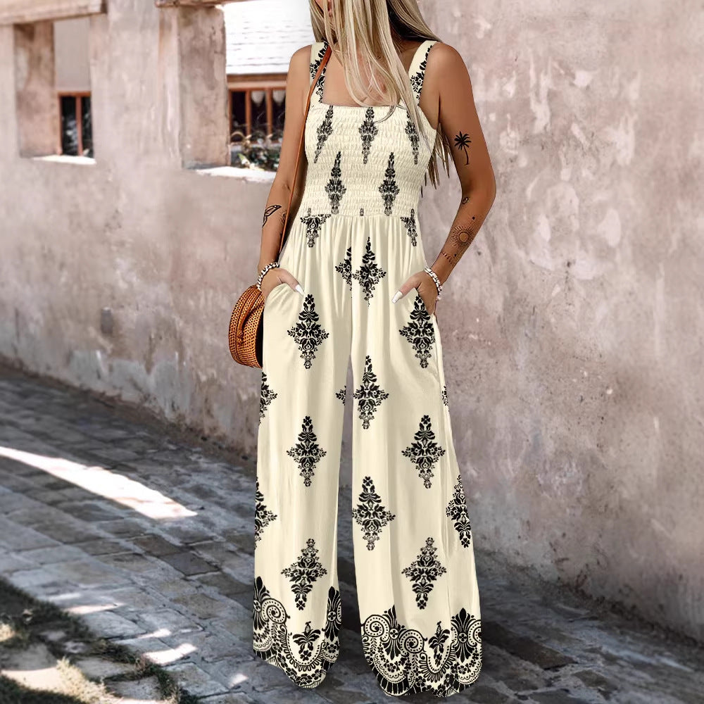 Damen Weitbeiniger Jumpsuit mit elastischem Oberteil und praktischen Taschen R&B