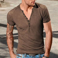 Herren Kurzarm Henley-T-Shirt mit Knopfleiste und weichem Baumwollmix R&B
