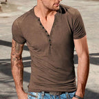 Herren Kurzarm Henley-T-Shirt mit Knopfleiste und weichem Baumwollmix R&B
