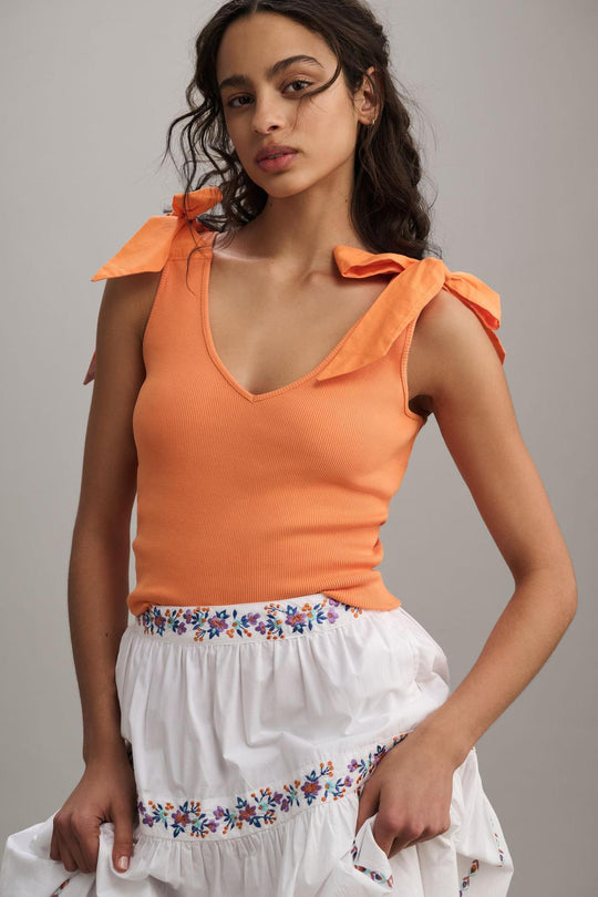 Damen Top mit trendigen Bindeschleifen und Rippstruktur R&B