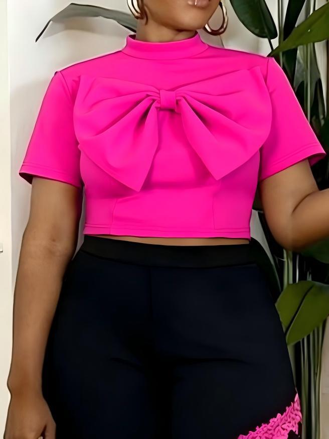 Damen Modische kurzärmlige Bluse mit dekorativem Schleifen-Detail R&B