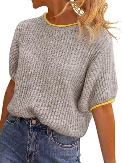 Damen lässiges Ripp-Strickoberteil mit kontrastierenden Abschlüssen R&B