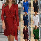 Damen Glamouröses Pailletten Minikleid mit Wickeldesign R&B