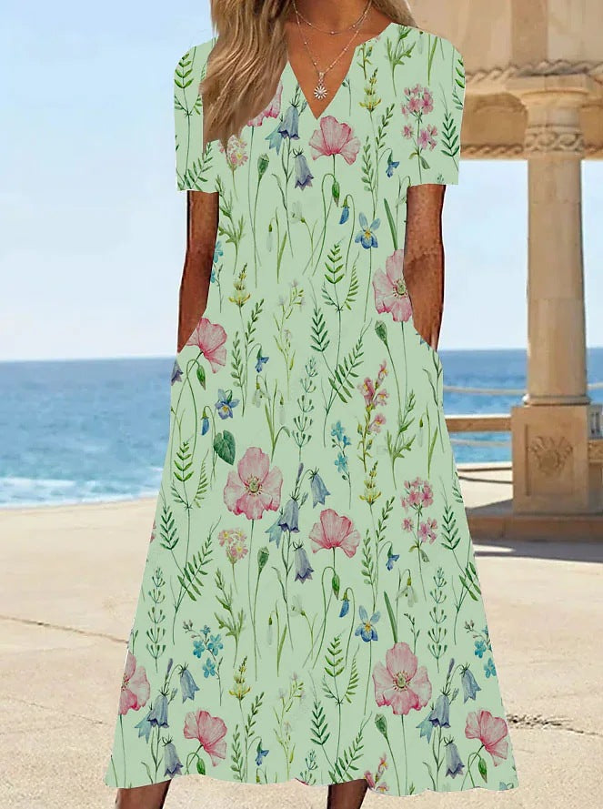 Damen Blumengemusterte Sommerkleid mit Taschen R&B