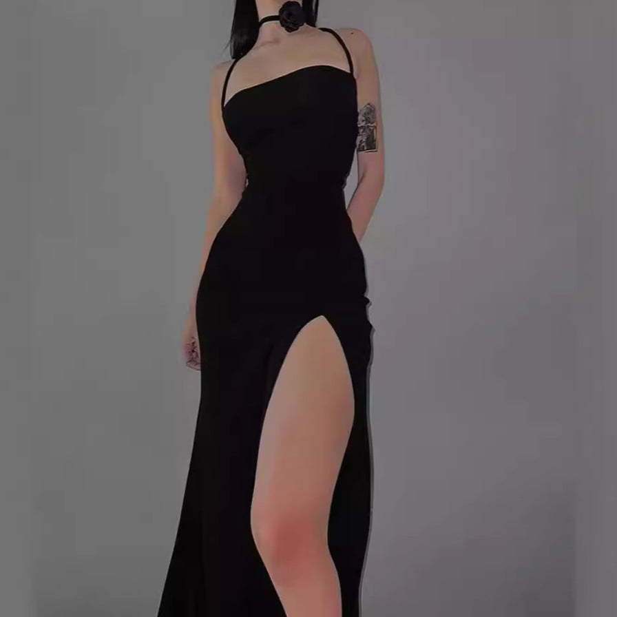 Damen Maxi-Kleid mit verführerischem Schlitz und fein verstellbaren Spaghettiträgern R&B