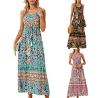 Damen Langes Sommerkleid mit buntem Blumenmuster und taillierbarem Bandeau R&B