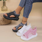 Damen Bequeme Plateau-Sandalen mit elastischem Obermaterial und rutschfester Sohle R&B