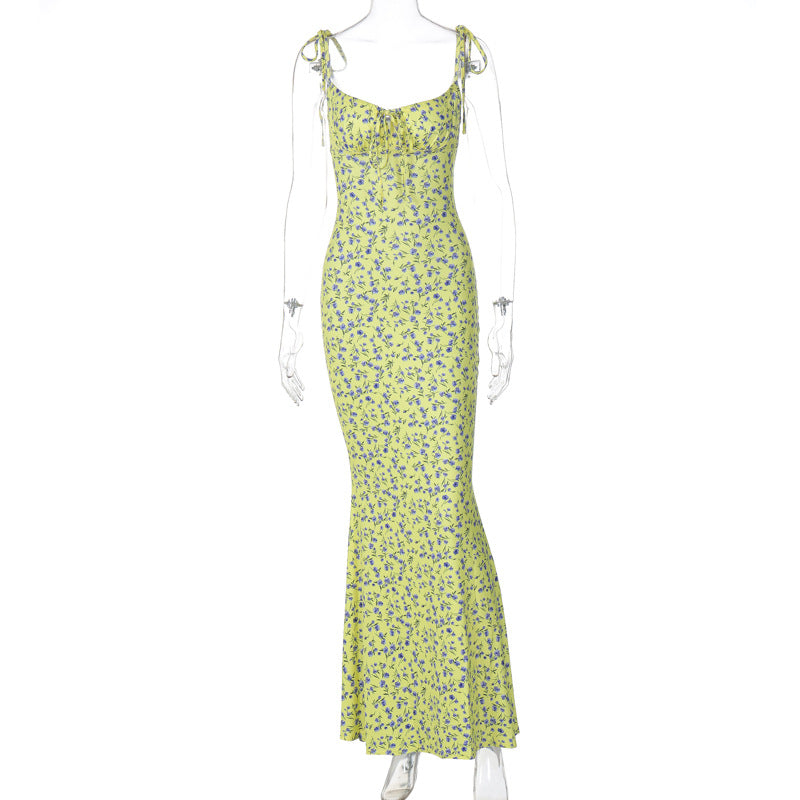 Damen Bodenlanges Kleid mit floralem Muster und verstellbaren Trägern R&B