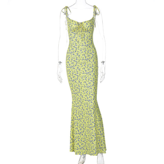 Damen Bodenlanges Kleid mit floralem Muster und verstellbaren Trägern R&B