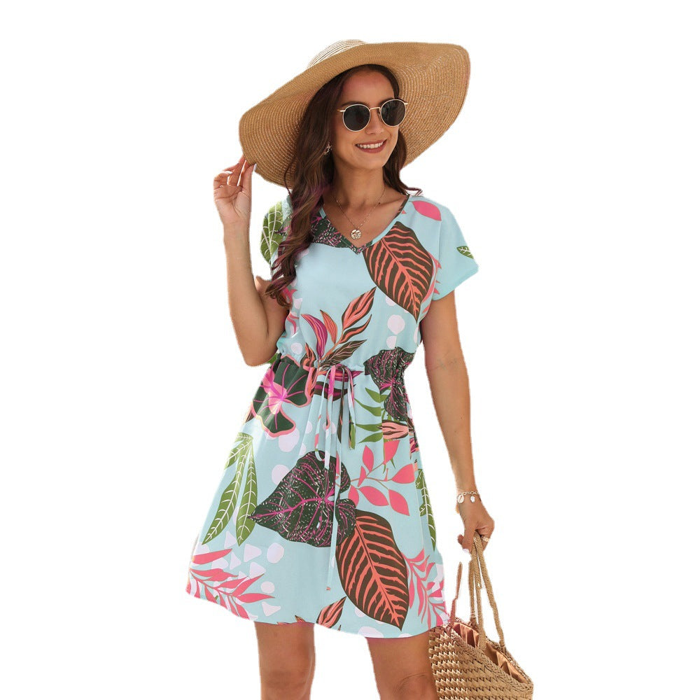 Damen Sommerliches Freizeitkleid mit floralem Muster und Taillengürtel R&B