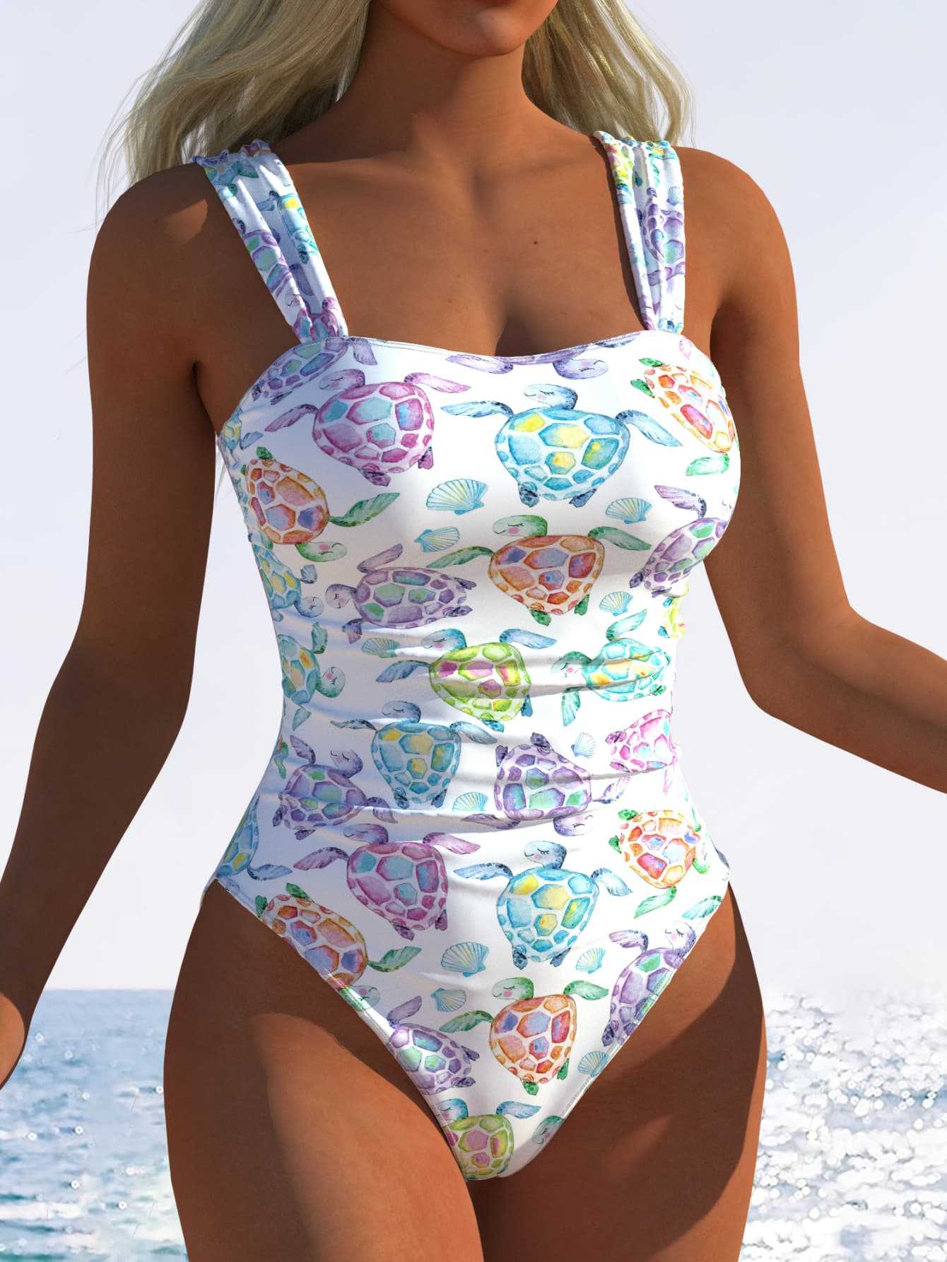 Damen Einteiliger Badeanzug mit innovativem Animal-Print und hohem Beinausschnitt R&B
