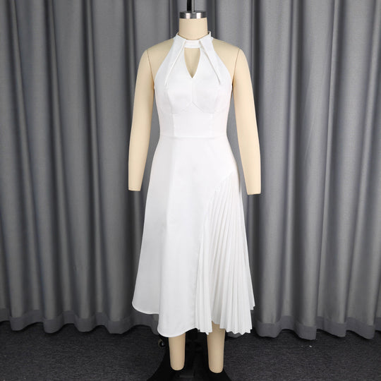 Damen Elegantes Midikleid mit Keyhole-Ausschnitt und plissiertem Saum R&B
